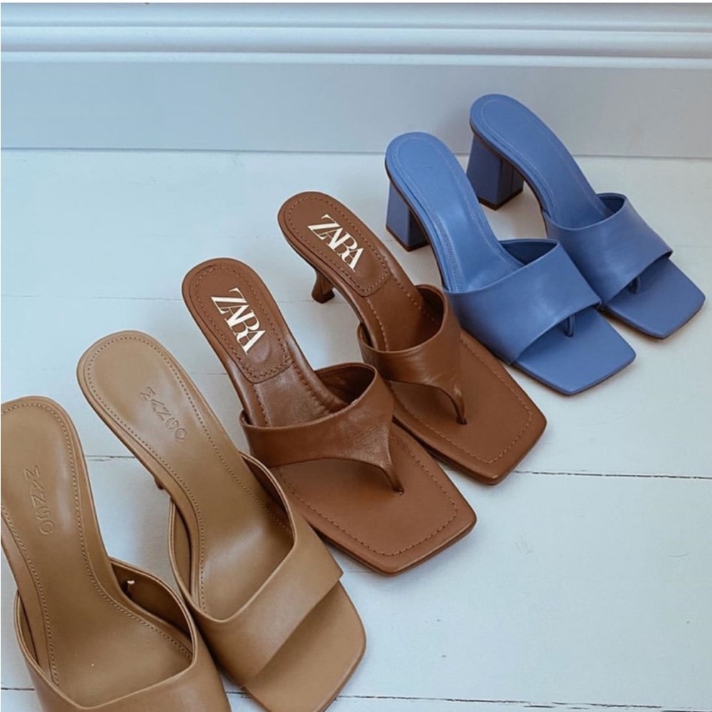 Zara blue leather heeled sandals - Picture 4 of 11